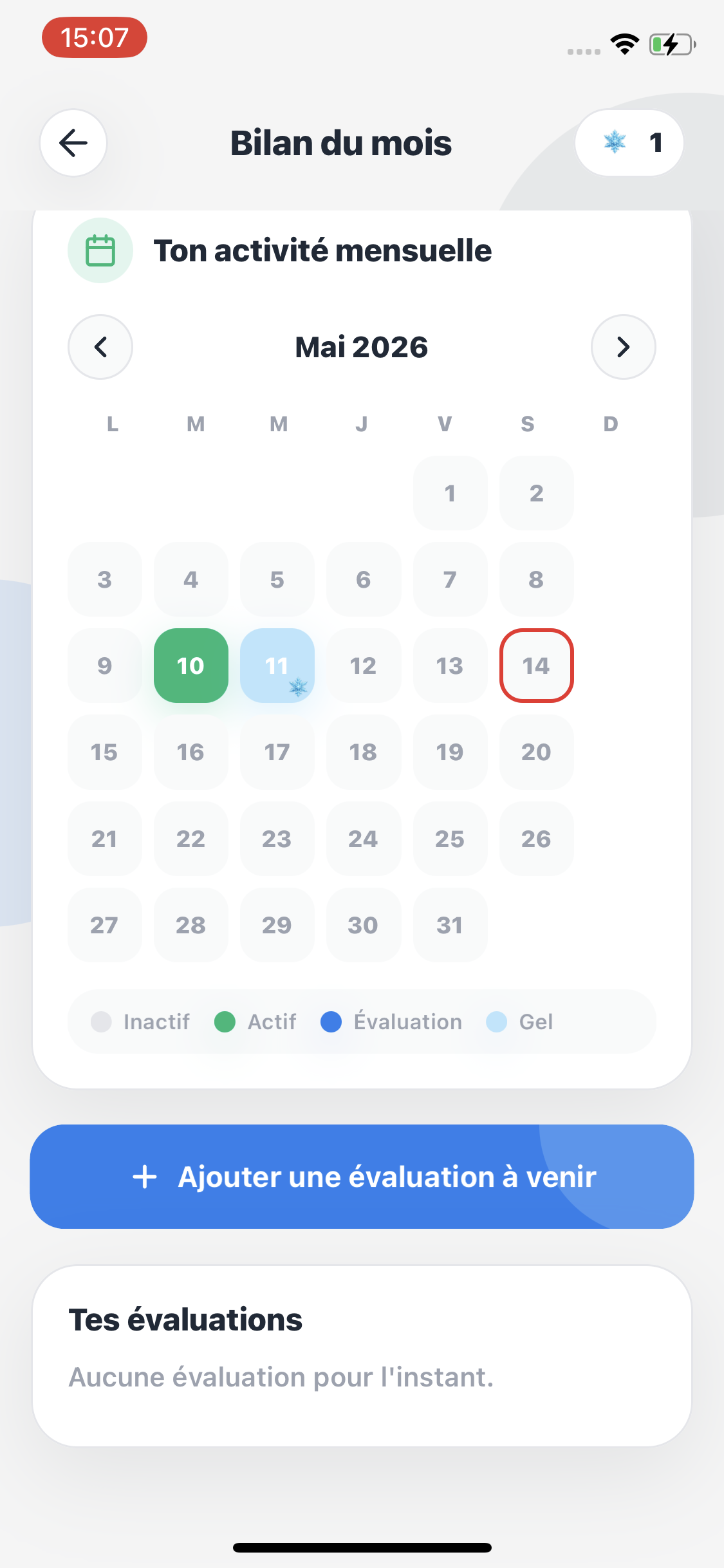 Calendrier Solka avec activité et sessions planifiées