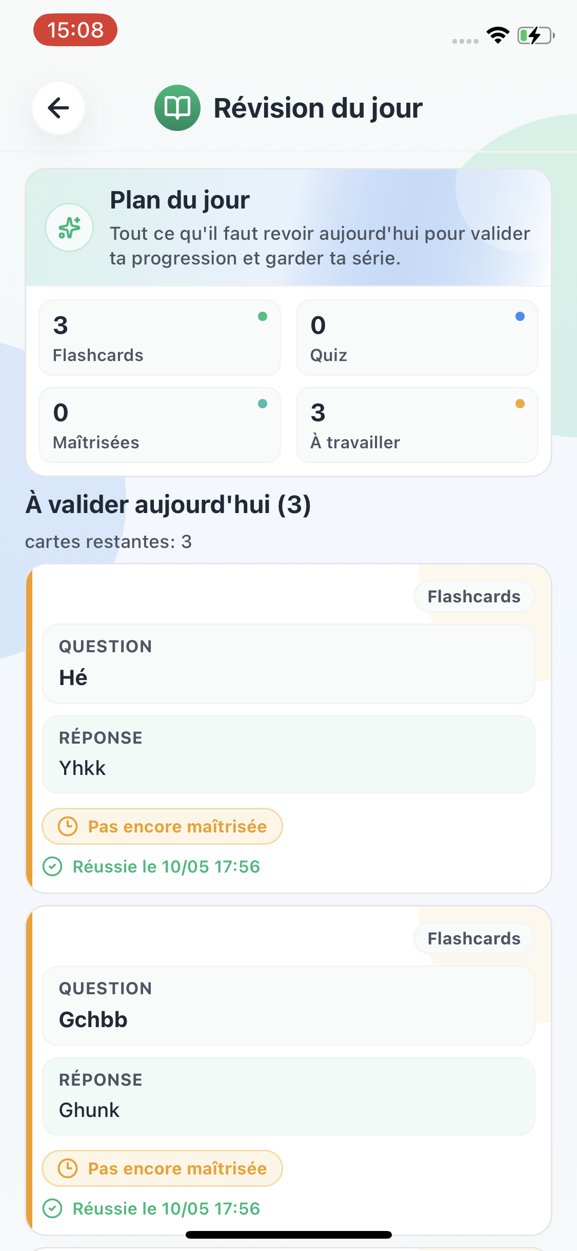 Session de révision Solka avec cartes à valider
